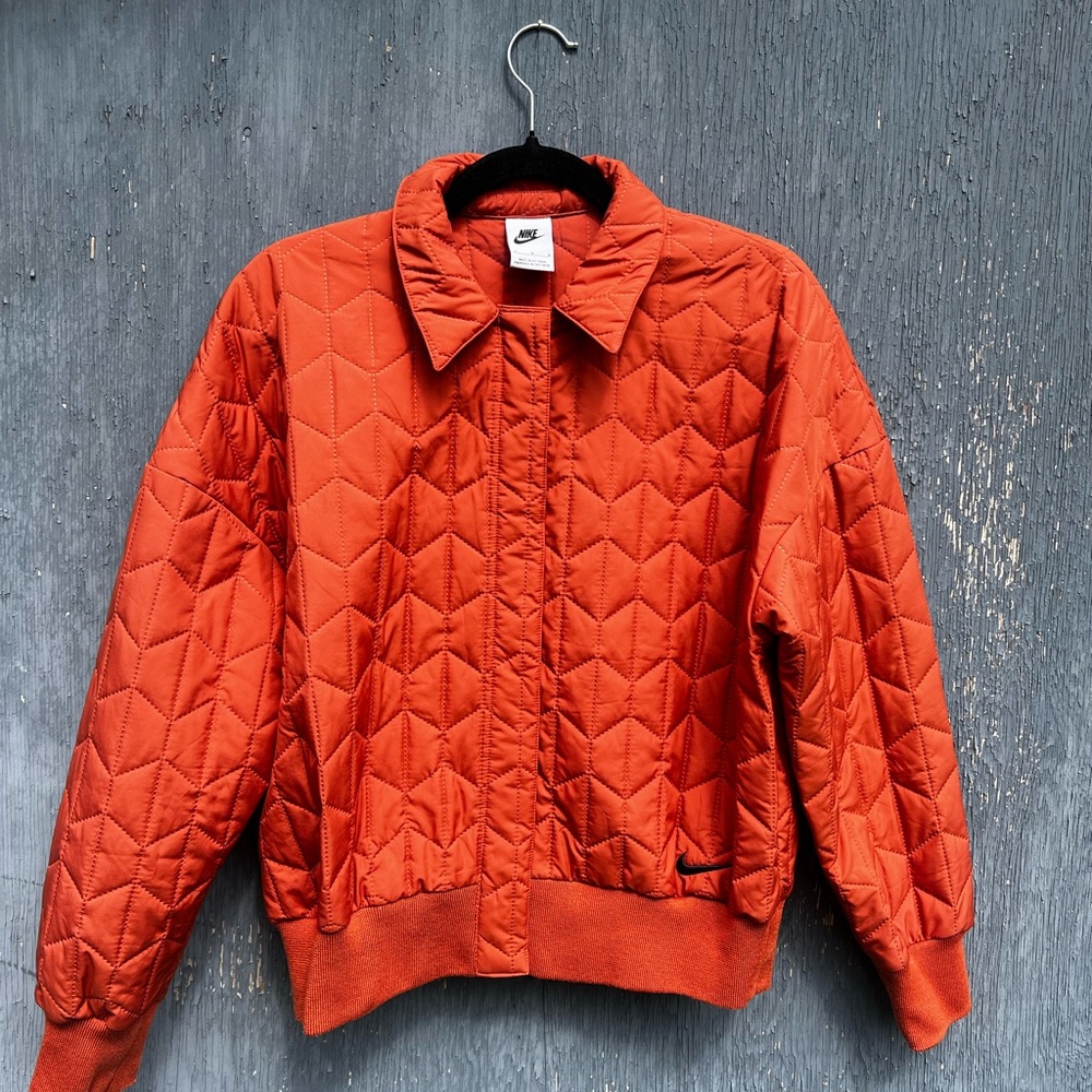Nike Orange Bomber Jacket with Quilted Design